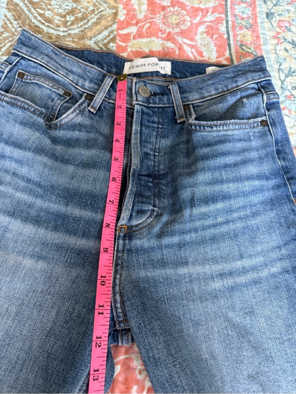 Denim Forum Light Blue Denim Jeans with Tan Stitching The Arlo Highrise Straight - Picture 9 of 14